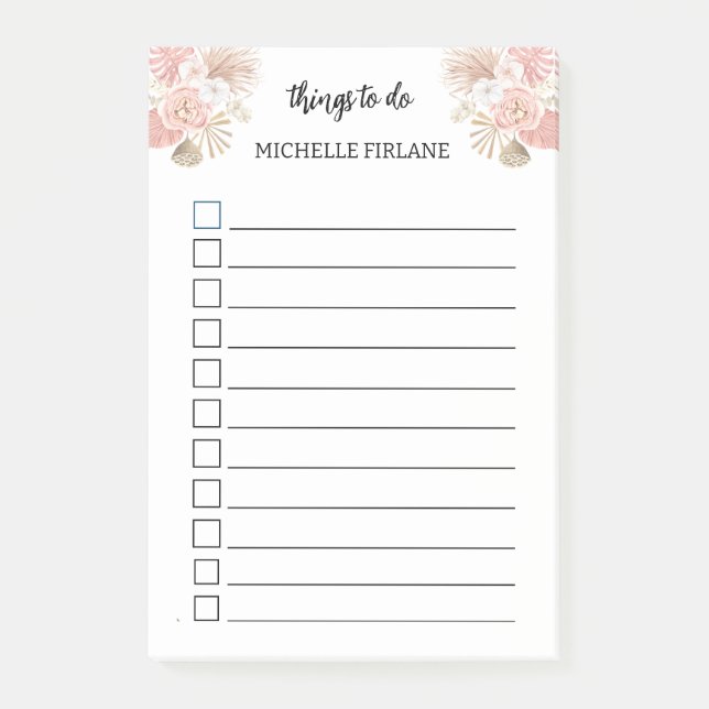 Notas Post-it® Floraciones rosas de Boho personalizadas (Anverso)