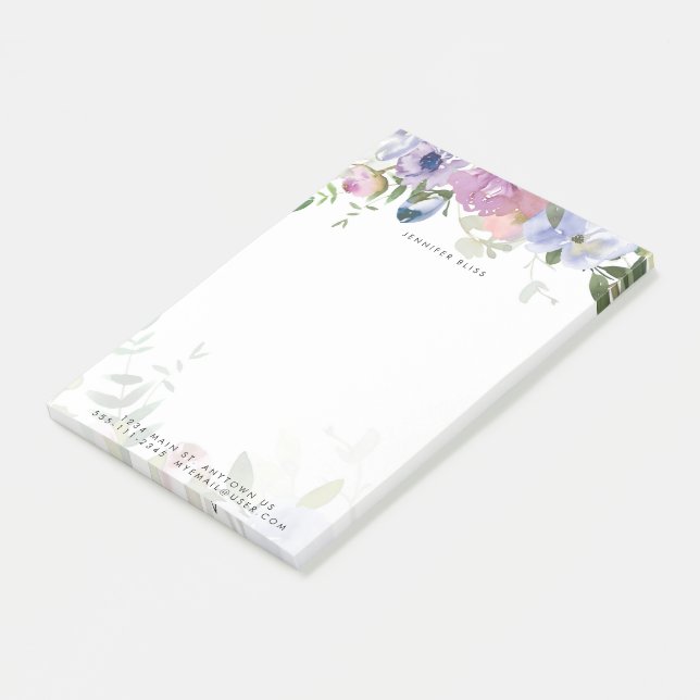Notas Post-it® Floral acuarela pastel personalizada (En perspectiva)