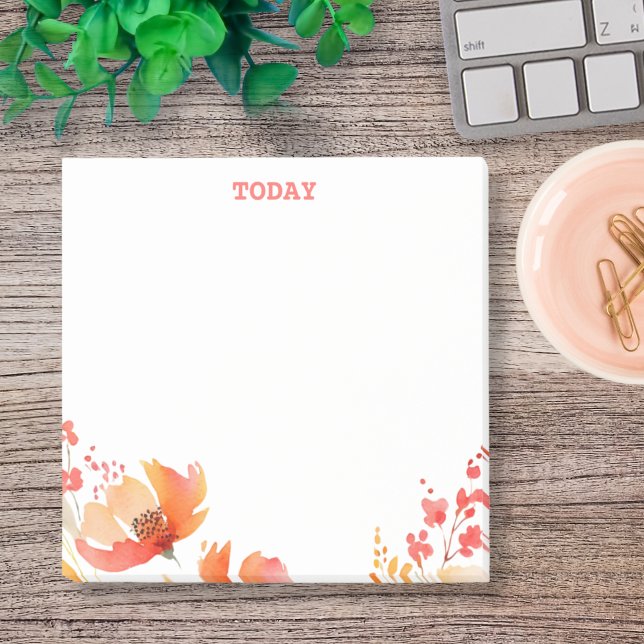 Notas Post-it® Floral Acuarela Simple con Texto Personalizado (Pretty wildflowers customizable text Post It notes feature orange and pink details. )