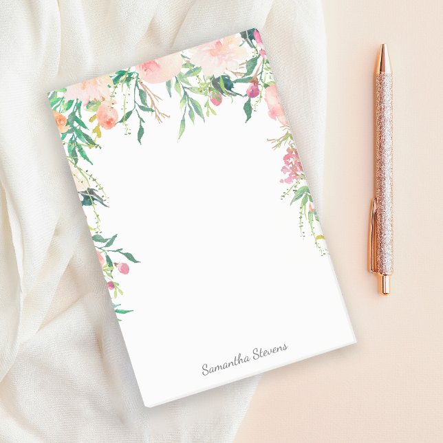 Notas Post-it® Floral acuática rosa femenina con tu nombre (Subido por el creador)