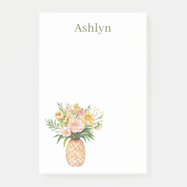 Notas Post-it® Floral Amarillo Rubor Piña Tropical (Anverso)