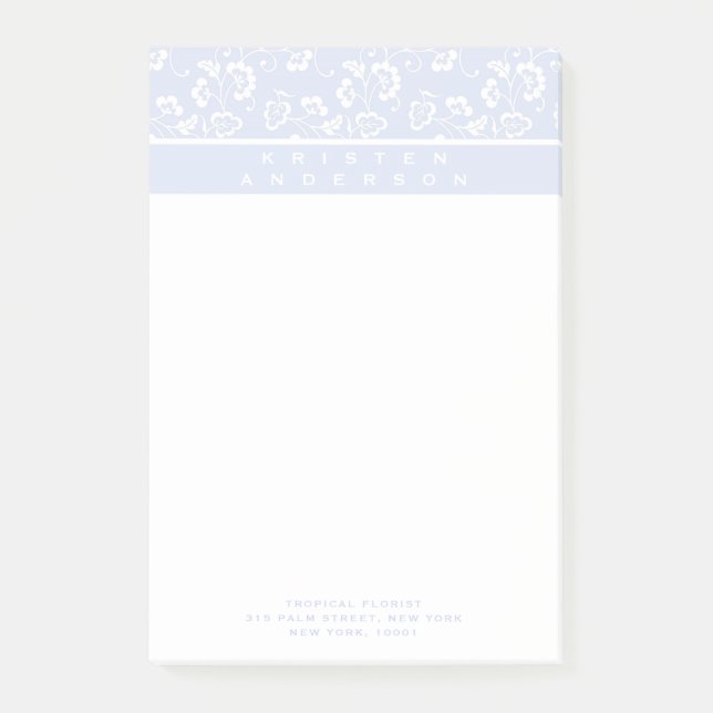 Notas Post-it® Floral azul francesa (Anverso)