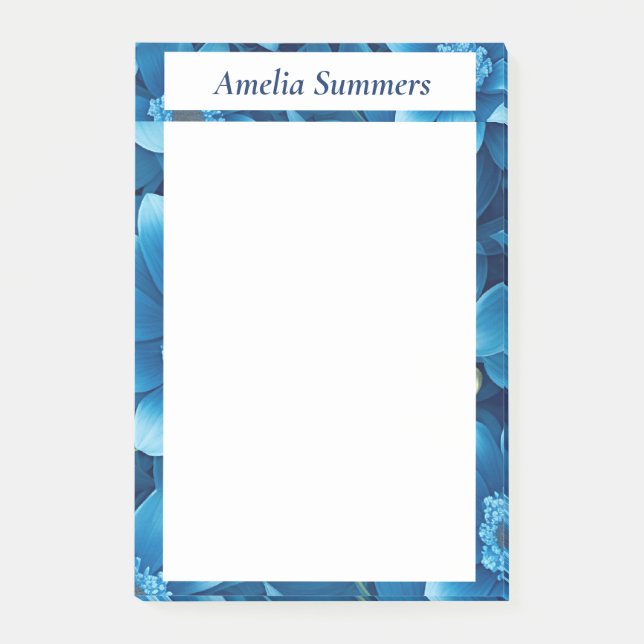 Notas Post-it® Floral azul personalizada (Anverso)