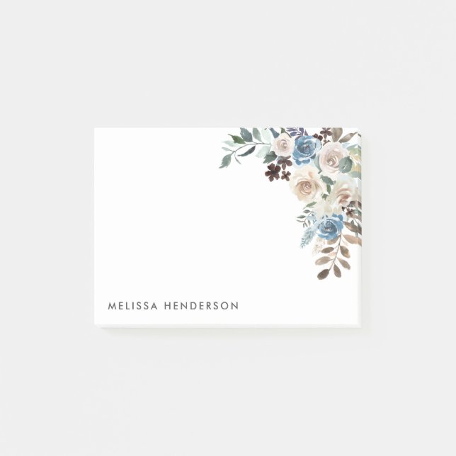 Notas Post-it® Floral azul y blanco (Anverso)