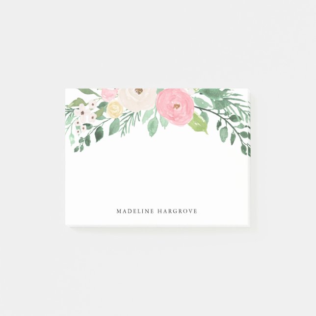 Notas Post-it® Floral blanca y rosa brillante personalizada (Anverso)