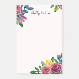 Notas Post-it® Floral color de agua rosa. Flores de jardín botáni
