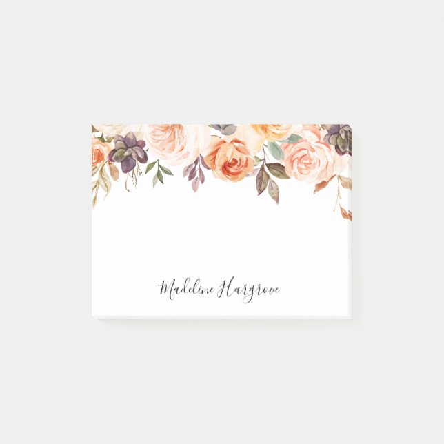 Notas Post-it® Floral de acuarela rústica otoñal personalizada (Anverso)