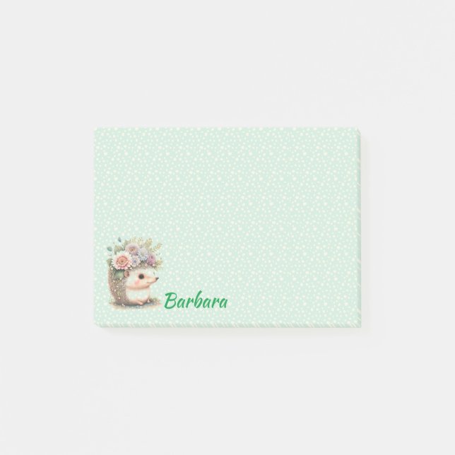 Notas Post-it® Floral de Erizo Monogramado (Anverso)