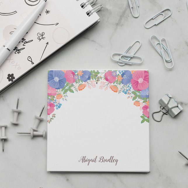 Notas Post-it® Floral de Naranja púrpura rosa - Añadir nombre (Subido por el creador)