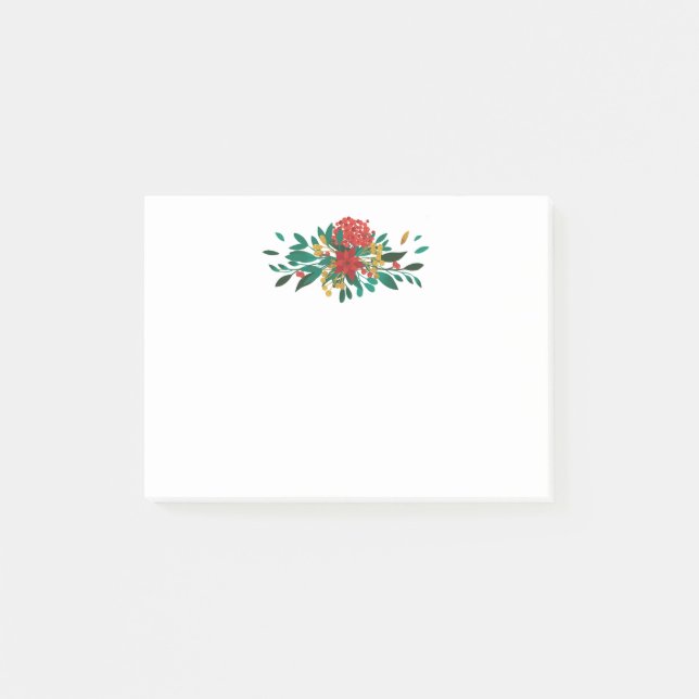 Notas Post-it® Floral de Navidades de oro y verde rojo moderno (Anverso)