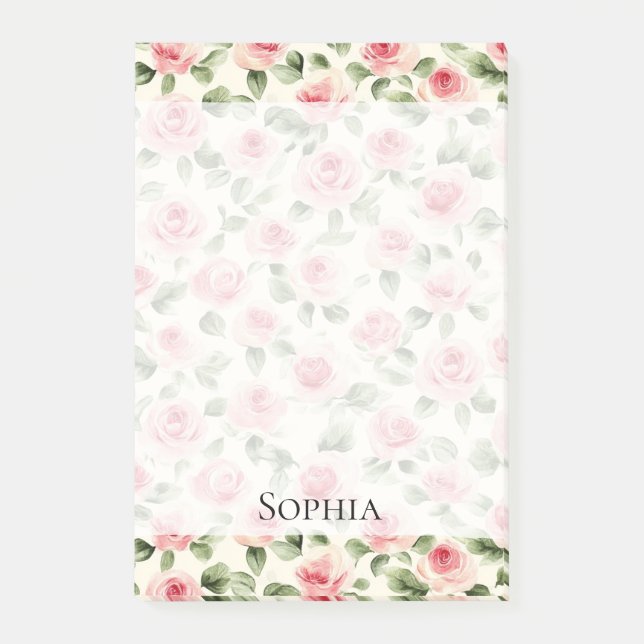 Notas Post-it® Floral de rosas rosadas bonitos (Anverso)