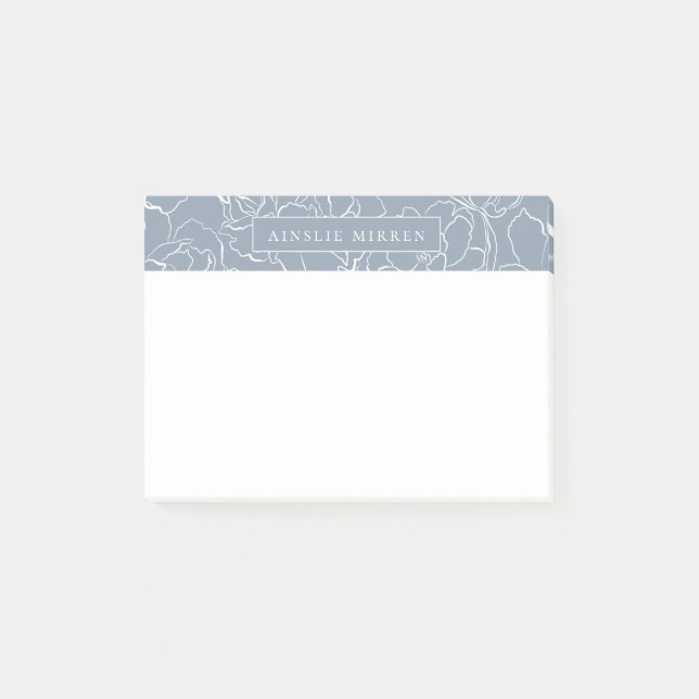 Notas Post-it® Floral del azul polvoriento simplemente (Anverso)