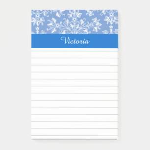 Notas Post-it® Floral editable Blue Vintage Damask