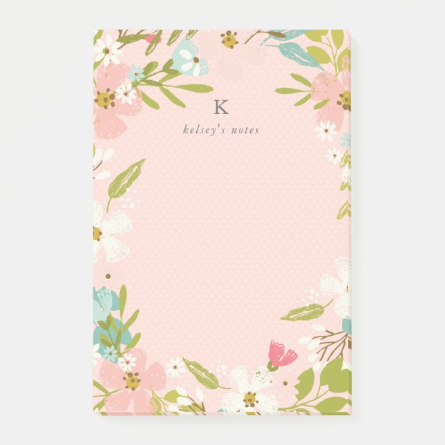 Notas Post-it® Floral feliz en rosa (Anverso)