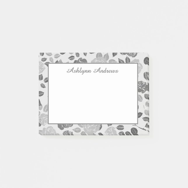 Notas Post-it® Floral gris bonito (Anverso)