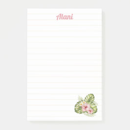 Notas Post-it® Floral hawaiana personalizada con nombre 4x6 LIned