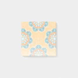 Notas Post-it® Floral Mandala Tile en Naranja y Verde azulado
