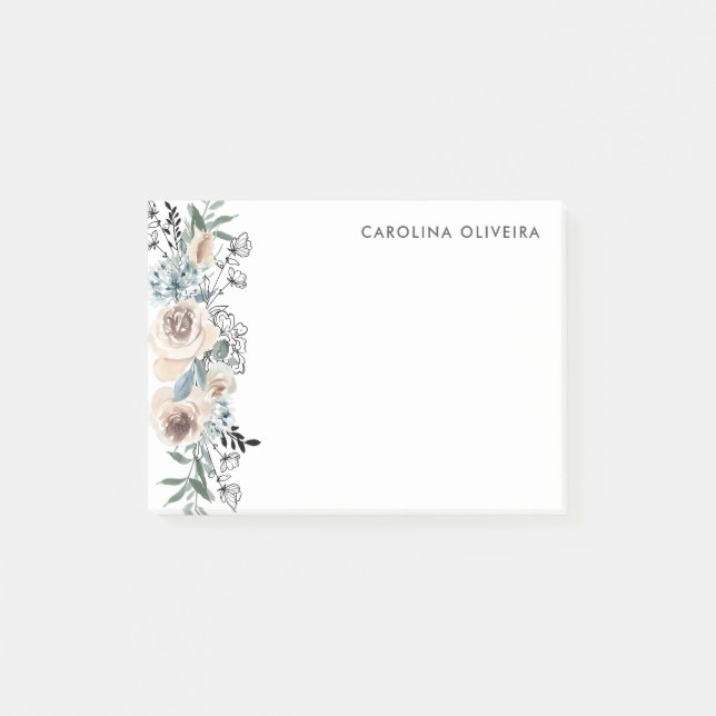 Notas Post-it® Floral Neutral Y Destilada A Mano (Anverso)