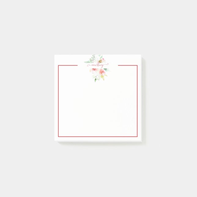 Notas Post-it® floral personalizada de acuarela rosa (Anverso)