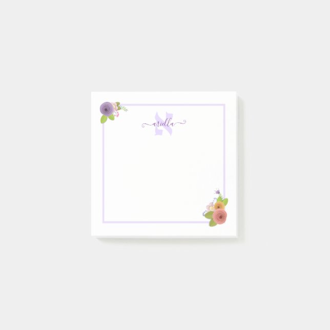 Notas Post-it® Floral personalizada de monograma hebreo ALEF (Anverso)
