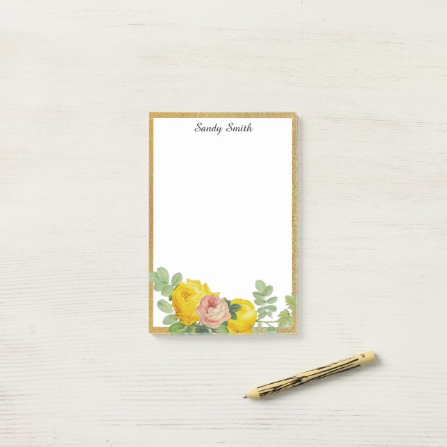Notas Post-it® Floral personalizada de rosas amarillas y rosas (Escritorio)