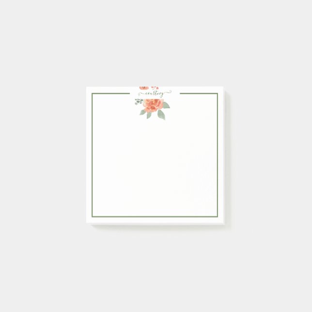 Notas Post-it® floral personalizado de acuarela naranja   (Anverso)