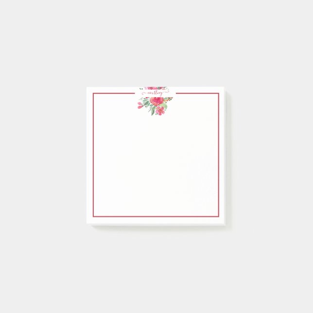 Notas Post-it® Floral personalizado de acuarela rosa   (Anverso)