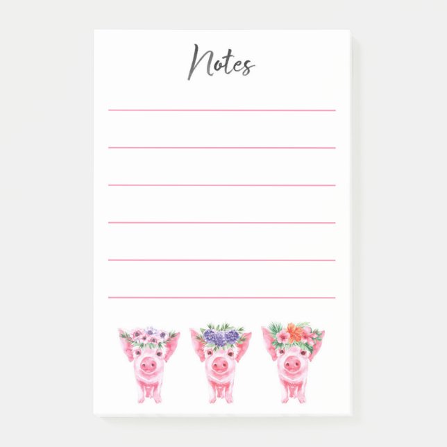 Notas Post-it® Floral Pigs Post-It Notes (Anverso)