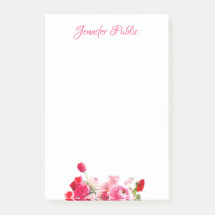 Notas Post-it® Floral Plantilla acuarela Rojo rosa Script