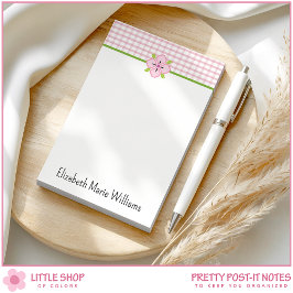 Notas Post-it® Floral rosa Gingham personalizada