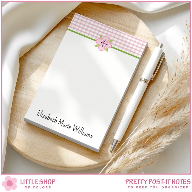 Notas Post-it® Floral rosa Gingham personalizada (Subido por el creador)