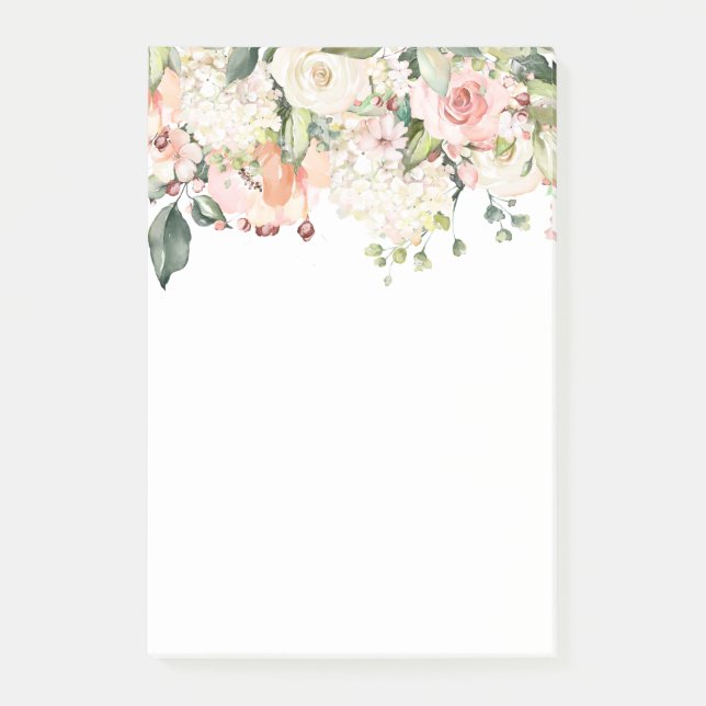 Notas Post-it® floral, rosa rosado, flores primavera (Anverso)