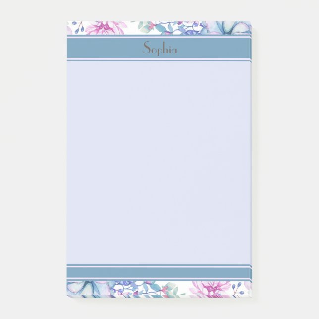 Notas Post-it® Floral rosa y morada y suculentas (Anverso)