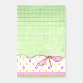 Notas Post-it® Floral rosa y verde bonito con libélula
