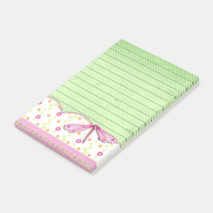 Notas Post-it® Floral rosa y verde bonito con libélula