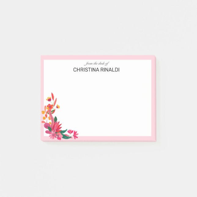 Notas Post-it® Floral rosada | Del Escritorio De (Anverso)