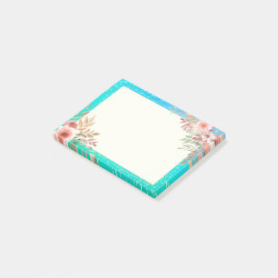 Notas Post-it® Floral Wedding Ducha Verde azulado Oro Confetti Po