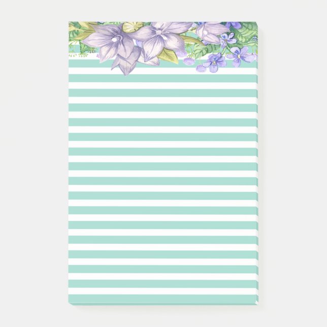 Notas Post-it® Flores Acuarela Lindas Rayas Verde Menta (Anverso)