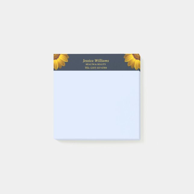Notas Post-it® Flores amarillas en monograma de fondo azul marino (Anverso)