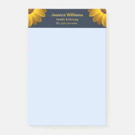 Notas Post-it® Flores amarillas en monograma de fondo azul marino