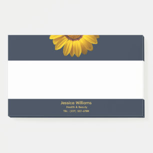 Notas Post-it® Flores amarillas en monograma de fondo azul marino