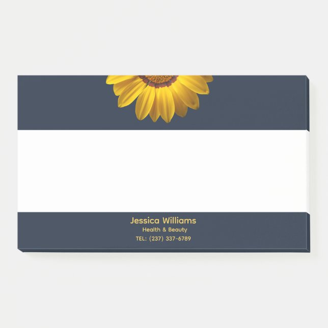 Notas Post-it® Flores amarillas en monograma de fondo azul marino (Anverso)