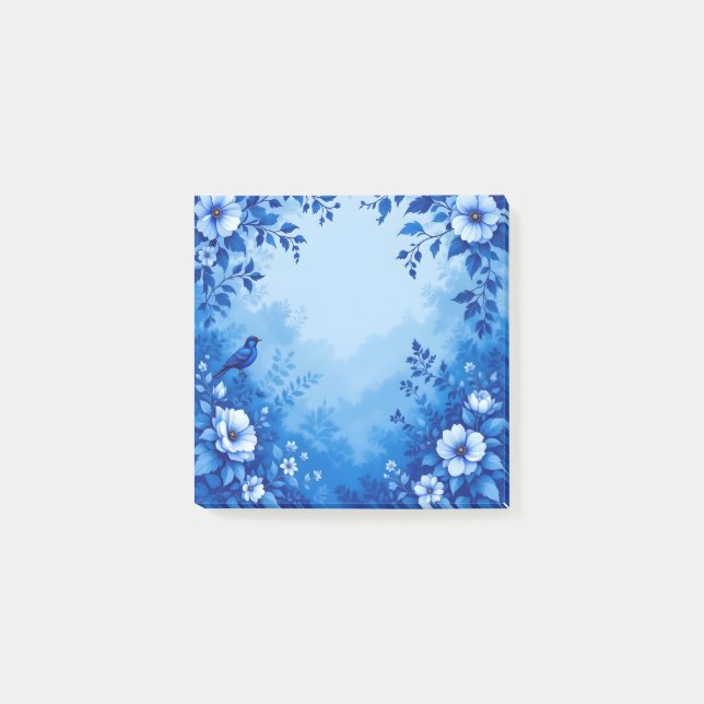 Notas Post-it® Flores Azules Y Aves Azules (Anverso)
