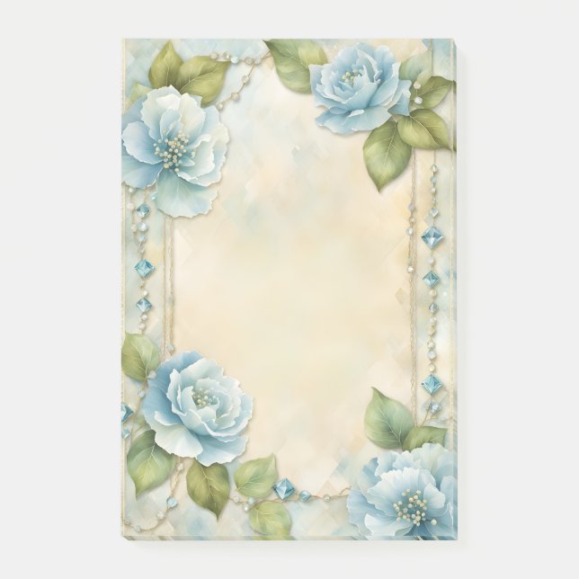 Notas Post-it® Flores azules y joyas (Anverso)