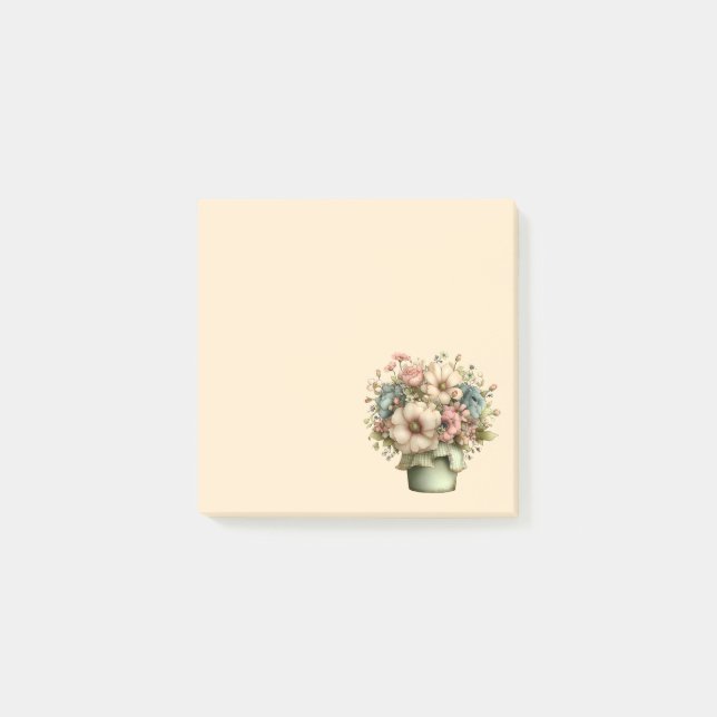 Notas Post-it® Flores caprichosas en una maceta Cuadros (Anverso)