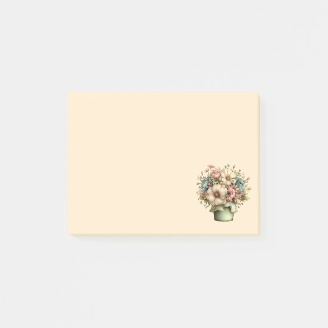 Notas Post-it® Flores caprichosas en una maceta Cuadros (Anverso)