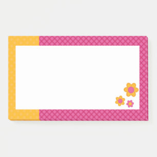 Notas Post-it® Flores cosidas en un punto rosado y amarillo
