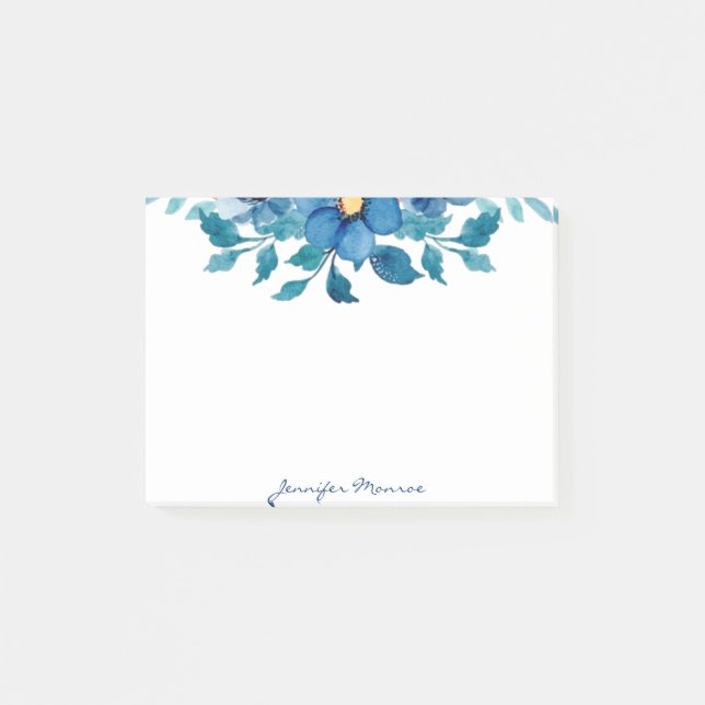 Notas Post-it® Flores de acuarela azules personalizadas (Anverso)
