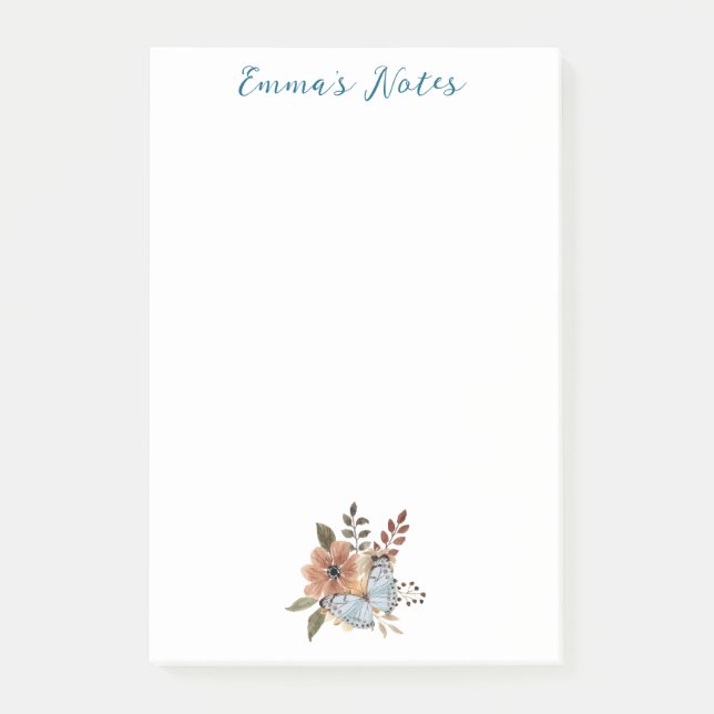 Notas Post-it® Flores de Acuarela Lindas, Personalizadas Sencilla (Anverso)