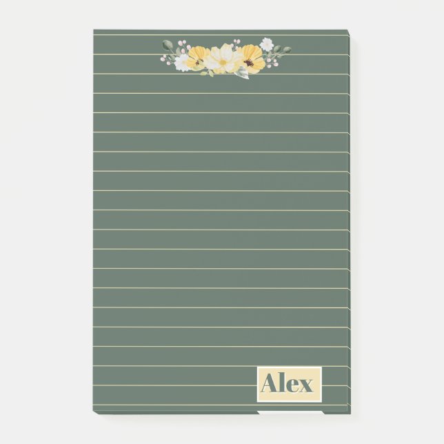 Notas Post-it® Flores de Acuarela Modernas & fondo verde (Anverso)